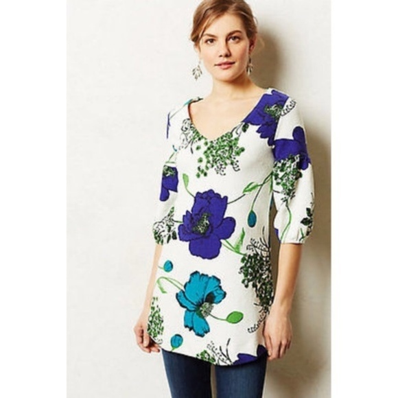 Anthropologie Tops - Anthro Deletta White Floral Tunic Top Medium
